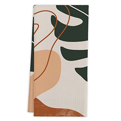 Boho Abstract Random Shapes Palm Leaf Kitchen Towels Tea Towels, 16 X 24 Inches Cotton Modern Dish Towels Dishcloths,Dish Cloth Flour Sack Hand Towel For Farmhouse Kitchen Decor,Boho Lovers Gifts #TOP20