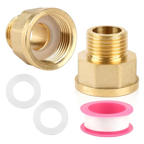 2 Stück Messing Reduzierung 3/4 auf 1/2, Messing Reduzierstück 3/4 auf 1/2, Adapter 1/2 auf 3/4 mit 2 Gummidichtung und Papierrohband, Hahnverlängerung für Rohrverbindungen