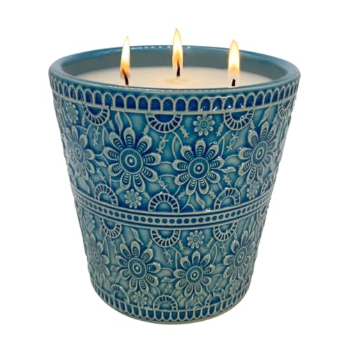 Delicate Porcelain Scented Candle, Natural Eucalyptus & Peppermint Essential Oils and Natural Soy Wax Aromatherapy Candle, Non-Toxic Smokeless Candle for Indoor, Patio, Backyard, Outdoor, Camping