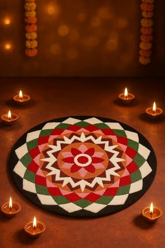 Image of Roseate Rangoli (60x60 cm) Super Soft Microfiber 1800 GSM Decorative Mat Anti-Skid Door Mats for Home /Bathroom Mat /Bedroom /Kitchen /Floor Mat (B&W)