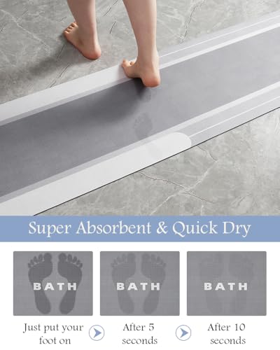 Image of MontVoo-Bath Mat Rug Long Non Slip Super Absorbent Bathroom Runner Stain Resistant Quick Dry Thin Bathroom Mat Fit Under Door-24 inchx70 inch,Gray