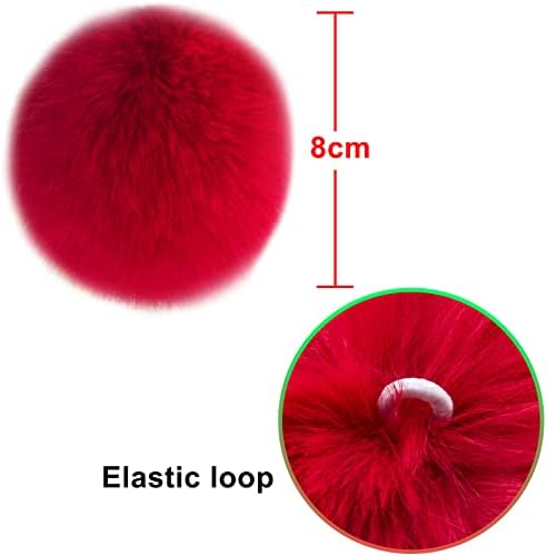 BQTQ 20 Pieces Faux Rabbit Fur Pom Pom Ball DIY Fluffy Pom Pom with Elastic Loop for Hats Keychains Scarves Gloves Bags Accessories, 10 Bright Colours