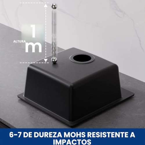 Miniatura 5 de Cecipa Fregadero De Granito Negro De 40 X 45 Cm, Negro, Rectangular, Moderno Fregadero De Granito, Fregadero De Cocina Pequeño, Fregadero Individual Con 2 Agujeros Para Grifo, 1 Lavabo
