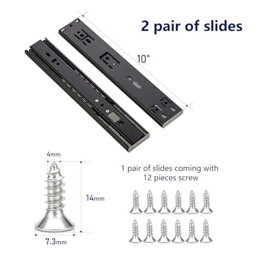 Image of Ravinte 10 Inch Soft Close Drawer Slides 5 Pairs 10 Pack Black Full Extension Ball Bearing Drawer Glide Side Mount