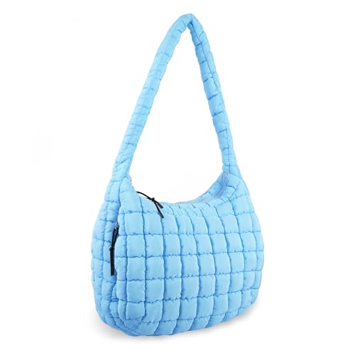 Image of Quilted Puffer Tote Bag Purse Puffy Crossbody Shoulder Bag,Lightweight Nylon Hobo Bag Puffer Carryall Bag for Women Girl