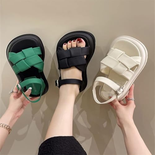 Beige Heeled Sandals Buckle Strap Women's Low Shoes Med Black HighLow-heeled Comfort New Girls2