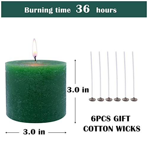 6 Pack 3X3 Inch Green Rustic Pillar Candles, 36 Hours Unscented Column Candles, Dripless And Smokeless Candles For Christmas Home Decor, Wedding, Spell, Parties And Emergency #TOP5