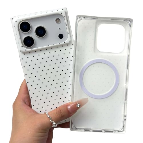 Coque iPhone 17 Pro MagSafe à pois blanc et motif rectangulaire