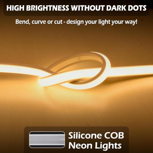 Image of MoonlitDreams 3 Meter LED Neon Strip Light, 10mm Warm White Waterproof Flexible 3M COB Neon Rope Light, Cuttable LED Strip for Indoor Outdoor Wall Decor, Home, Shop, Party & Festival Lighting