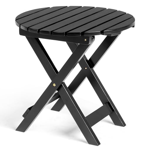Outvita Wood Folding Side Table, Portable & Lightweight Compact Wooden Side Table, 18 inch Height for Camping Outdoor, Indoor, Patio, Porch, Balcony - Round, Black