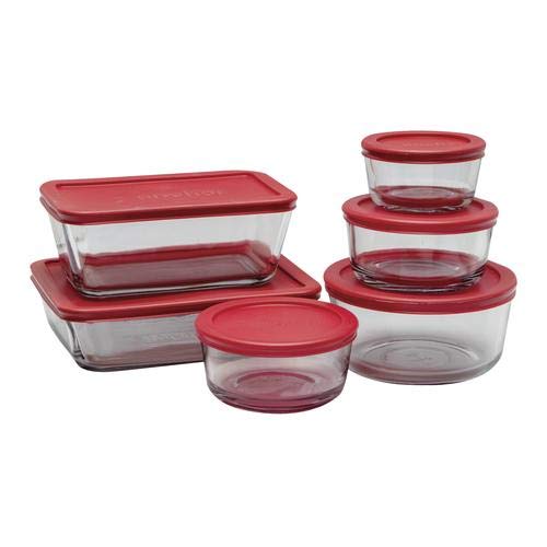 Anchor Hocking Glass Food Storage Set With Lids, Red, 12 Piece #TOP2