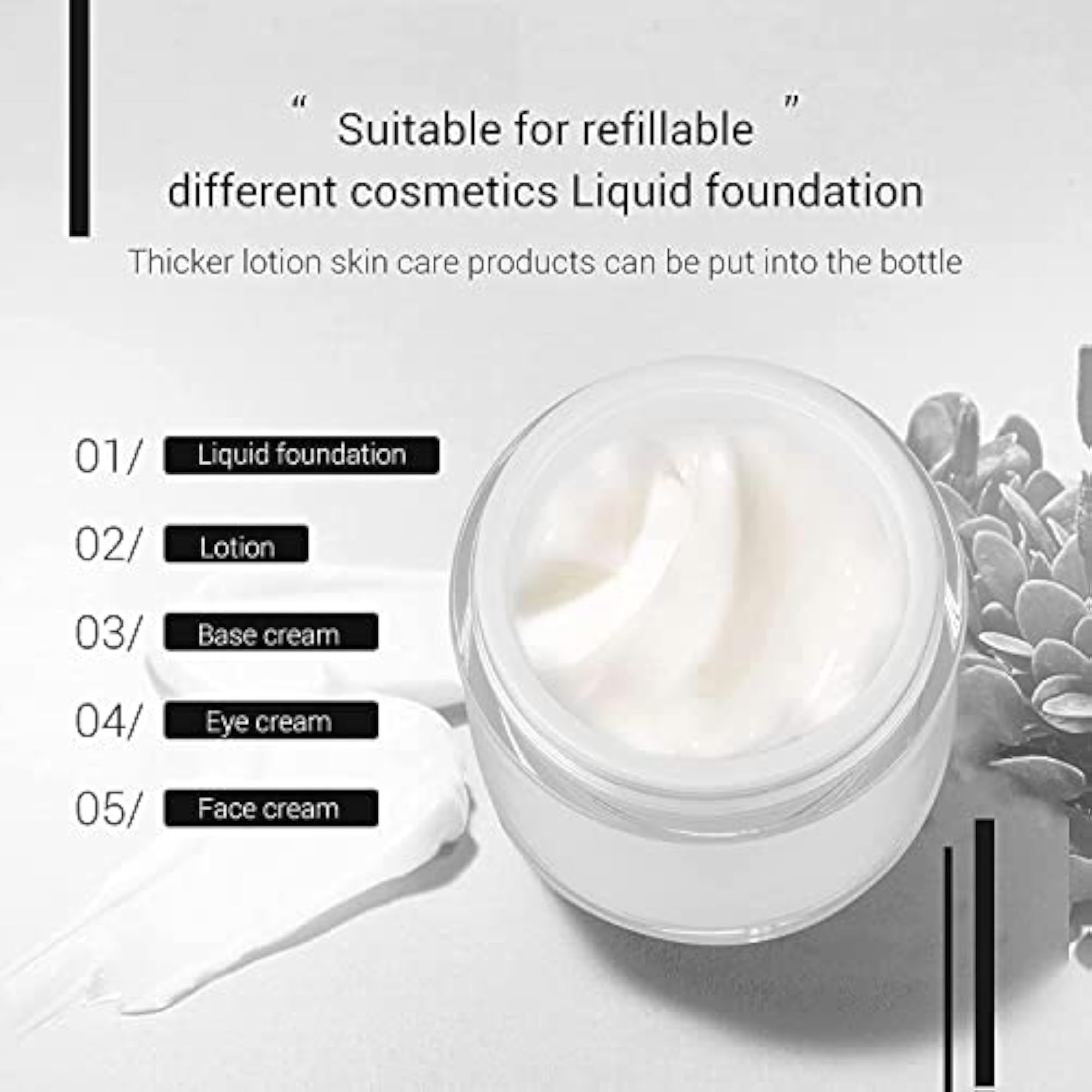 Empty Refillable Cosmetic Air Pump Acrylic Bottles, Travel Friendly
