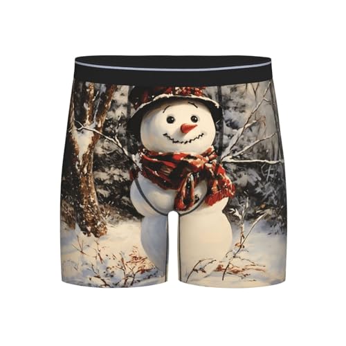 WBQLSL Men's Snowman in snow scene Printed Medium Boxer Briefs - All-day Coolness and Comfort, Long Size (S-2XL)