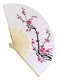 Cherry Blossom Fan Schwarzer Fächer mit Pfauenmuster und Pailletten bestickt Cherry blossoms