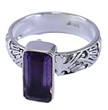 Steingröße: 9 x 11 mm. 925 Sterling Silber Brasilien Amethyst Edelstein Ring Größe 7 US Ring Schmuck Wiesen Crystalcraftindia