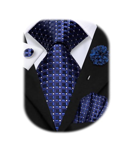 Image of Hi-Tie Mens Paisley Floral Striped Ties Set Silk Necktie and Lapel Pin for Men Pocket Square Cufflinks Set Business Wedding
