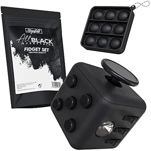 All Black Everything - Fidget Set mit Fidget Würfel inkl. gratis Fidget Popper, schwarz, Fidget Cube, Fidget popit, ADHS Beschäftigung, Stressabbau, Anti Angst & Nervosität, Konzentrationshilfe Cover