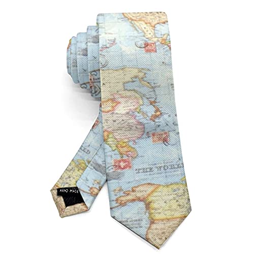 Amrandom Men's Tie Fashion Neckties World Map Blue Travel Pattern Necktie For Wedding Party Meeting Outfit, Men/Boys #TOP2