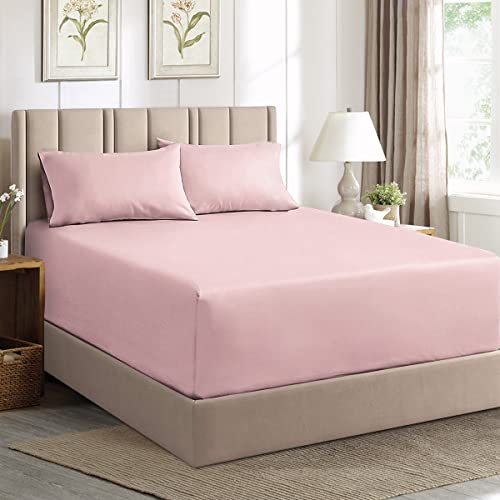 Aisbo Drap-housse en microfibre soyeuse et soyeuse en infroissable, 40 cm, extra profond de qualité hôtelière - Super King (183 x 200 cm) rose, hypoallergénique et respirant Cover