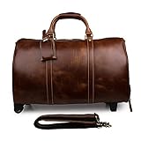 Adult Fashion Wheeled Luggage Travel Duffel Bag Rolling Suitcase Trolley Overnight Weekender Gym Tote Handbag Briefcase Sports Overnight Gym Luggage Weekend T(Brown,Glossy Leather)
