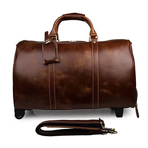 Adult Fashion Wheeled Luggage Travel Duffel Bag Rolling Suitcase Trolley Overnight Weekender Gym Tote Handbag Briefcase Sports Overnight Gym Luggage Weekend T(Brown,Glossy Leather)