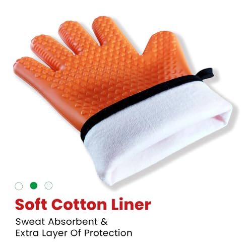 Silicone BBQ Cooking Gloves with Meat Smoker Guide，Heat Resistant Oven Mitts with Fingers，Long Protective Cotton Lined Barbecue Grilling Gloves 1 Pair for Kitchen, Cooking, and Baking Gifts (Orange) by FENDITEK - Image 7