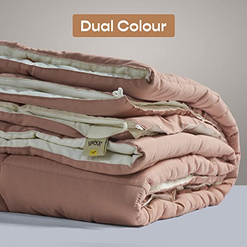 Image of SleepyCat Luxurious All Season Reversible Comforter - Hotel Like Feel with Down Alternative Lightweight Microfiber Fill, Double Size 90X100 Inches (200 GSM, Nude Pink & Seafoam White), 200 tc