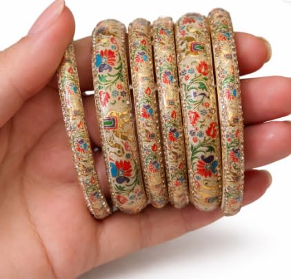 Image of Handmade Meenakari Lac Bangles Elephant Design | Traditional Rajasthani Lac Chudi Set for Women & Girls | Ethnic Bridal