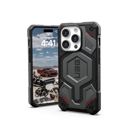 URBAN ARMOR GEAR UAG Case Compatible with iPhone 15 Pro Case 6.1" Monarch Pro Kevlar Silver Built-in Magnet Compatible with MagSafe Charging Premium Rugged Military Grade Dropproof Protective Cover