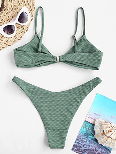 Zaful Women's Textured Tie String Bikini Swimwear Triangle Smocked Bikini Cheeky Brazilian Swimsuits #TOP13