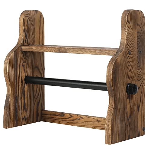 Mygift Wall Mounted Solid Burnt Wood Paper Towel Holder And Spice Rack Storage Shelf With Industrial Black Metal Bar For Easy Refill, Countertop Standard Roll Paper Towel Dispenser And Display Shelf #TOP5