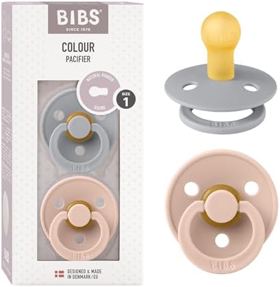 BIBS Colour Soother 2-Pack, BPA Free Dummy Pacifier, Round Nipple. Natural Rubber Latex, Size 2 (6-18 Months), Coral/Ruby