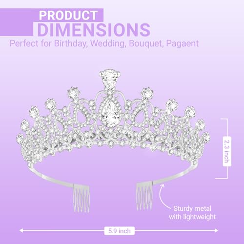 Queenship Tiara Crown for Women, Queen Tiara for Birthday Prom Bridal Party Custome Silver