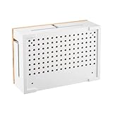 Bambusowa Skrzynka na Kable 32x20x11 cm Organizer Kabli z Pokrywą Magnetyczną Montaż Ścienny Ukrywanie Listwy Zasilającej i Przewodów (Biały)