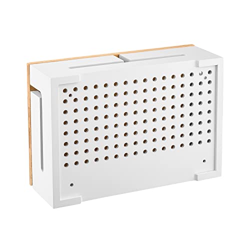 Bamboo Cable Management Box with Magnetic Lid - 12,6x7,8x4.3 in - Durable Cable Organizer to Hide Cords & Power Strip - Wall Mountable - Including Hardware - for Home, Office, Desk & More (White) by Kos Design - Image 6