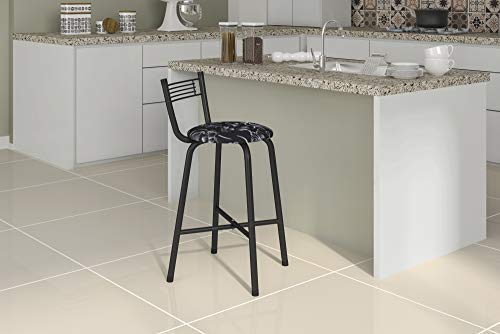 Banqueta Bali Baixa Fabone Preto Fosco com Preto Floral (Aço, 90x35x41)