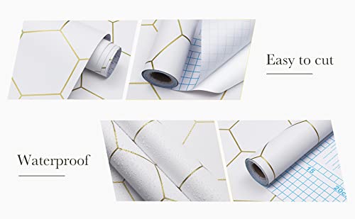 Fiula Gold And White Geometric Wallpaper Peel And Stick Wallpaper Hexagon White Wallpaper 17.3”×78.7”Decorative Shelf Drawer Liner Roll Waterproof #TOP3