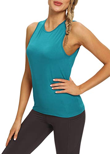 Mippo Workout Tops for Women Open Back Yoga Tops Athletic Tank Exercise Shirt Muscle Tank Gym Workout Clothes Blue Green XS