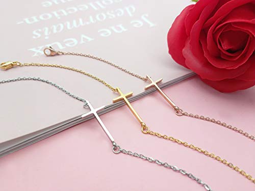 Momol Sideways Cross Bracelet, Rose Gold Plated Stainless Steel Religious Cross Bracelet Christian Faith Bracelet Classic Cross Charm Bracelet For Women Girls #TOP5