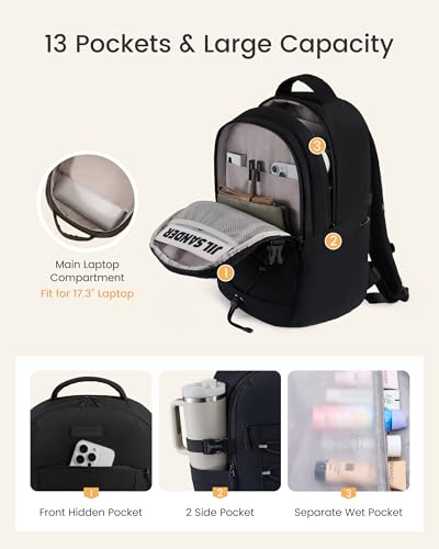 Image of LOVEVOOK College Laptop Backpack with Locking Cup Holder, 15.6 Inch Padded Waterproof Travel Daypack, Personal Item Bag for Work Commute Nurse Teacher