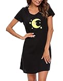 ENJOYNIGHT Nachtwäsche aus Baumwolle für Damen mit kurzen Ärmeln und Schlafhemd-Schlaf-T-Shirt(3X-Large,schwarz)