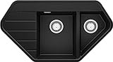 Fregadero de Esquina Negro 90x50cm, Fregadero Granito 1,5 Senos + Sifón, Fregadero sobre encimera al mueble 80cm - Copenhague Corner de Primagran