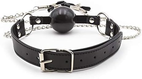 Open Mouth Ball Mouth Plug Faux Leather Metal Chain Buckle Halloween Costume Accessories (Black)