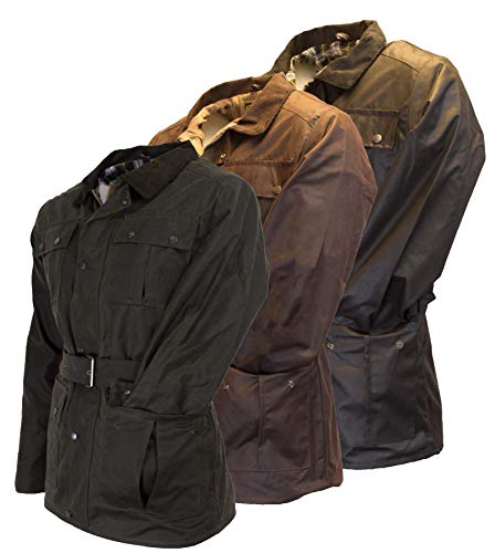 Walker & Hawkes - Mens Classic Belted Waxed 4 Pocket Motorcycle Waterproof Jacket - Olive - Large #TOP7