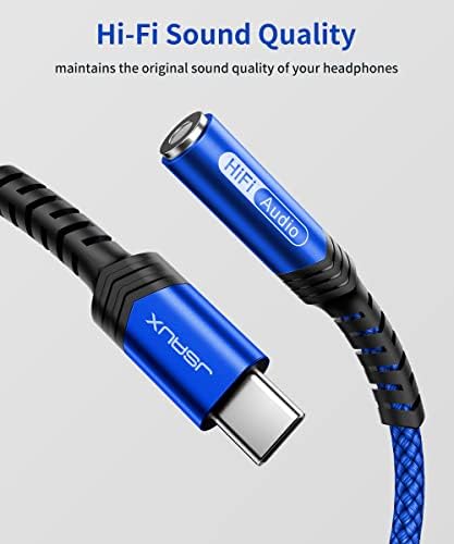 JSAUX USB C to 3.5mm Headphone Jack Adapter, Type C to 3.5mm Aux Adapter Compatible with Samsung Galaxy S22 S21 S20 Ultra Note 20 Huawei P30 P20 Mate 10 Mate 20 Pro, Pixel 4 3 2 XL Xiaomi 9 8-Blue
