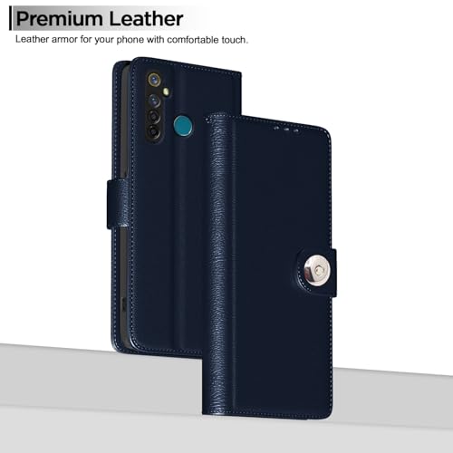 Image of Pikkme Flip Cover Leather Finish | Inside TPU with Card Pockets | Wallet Stand and Shock Proof | Complete Protection Button Flip Case for Realme 5 Pro (Blue)