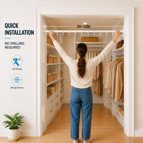 Image of AJAZZ Blackout Door Curtain with Curtain Rods Adjustable 28-52 inch Long Accordion Door Closet Curtain Invisible Applicable Bedroom Room Living Room Doorway (1 Pack, 54 W x 78 L, Cream White)