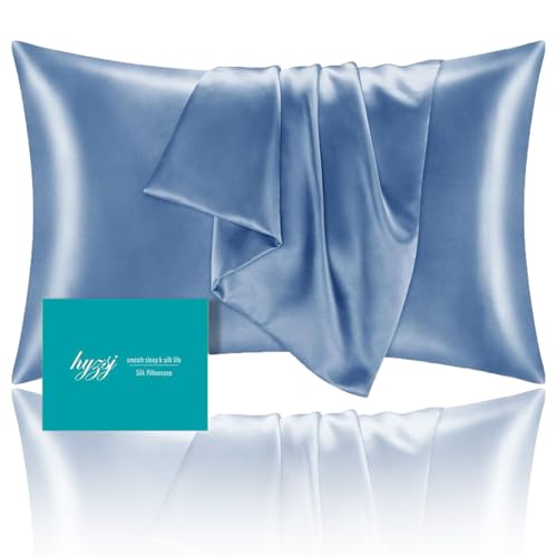 Mulberry Silk Pillowcase for Hair and Skin Queen Size 20"X 30" with Hidden Zipper Soft Breathable Smooth Cooling Pillow Covers for Sleeping(Blue,1Pcs) - image 1