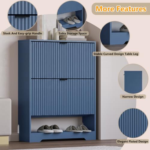 Image of BORNOON Shoe Cabinet with 2 Flip Drawers, Fluted Shoe Storage Cabinet with Adjustable Shelves, Freestanding Rack and Organizer for Entryway, Closet, Hallway