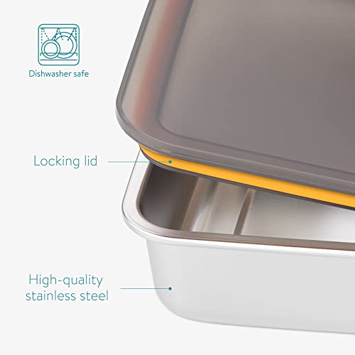 Navaris Stainless Steel Marinating Containers (Set of 2) - Metal Meat Marinade Container with Lid - Dishwasher Safe Food Storage 9.3" x 7.5" x 2.2" by Navaris - Image 4